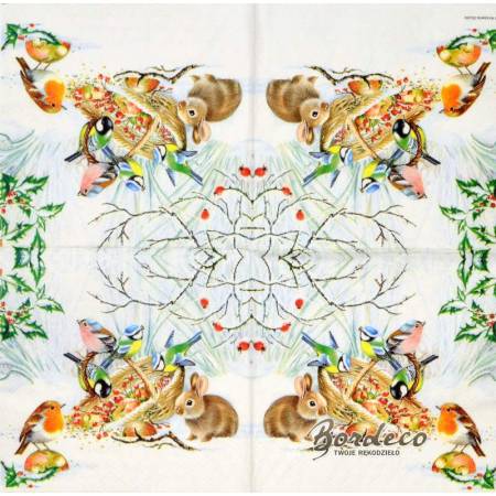Serwetka decoupage firmy AMBIENTE ptaszki z koszykiem 25x25cm